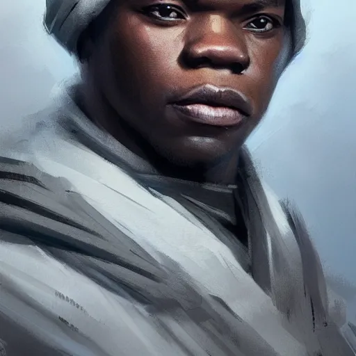 Image similar to portrait of a man by greg rutkowski, old jedi master, black, he looks like john boyega, star wars expanded universe, he is about 6 0 years old, wearing jedi robes, highly detailed portrait, digital painting, artstation, concept art, smooth, sharp foccus ilustration, artstation hq