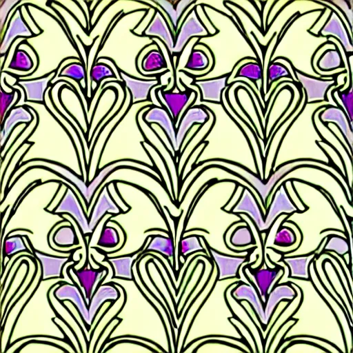 Prompt: a beautiful art nouveau repeating pattern of an iris flower