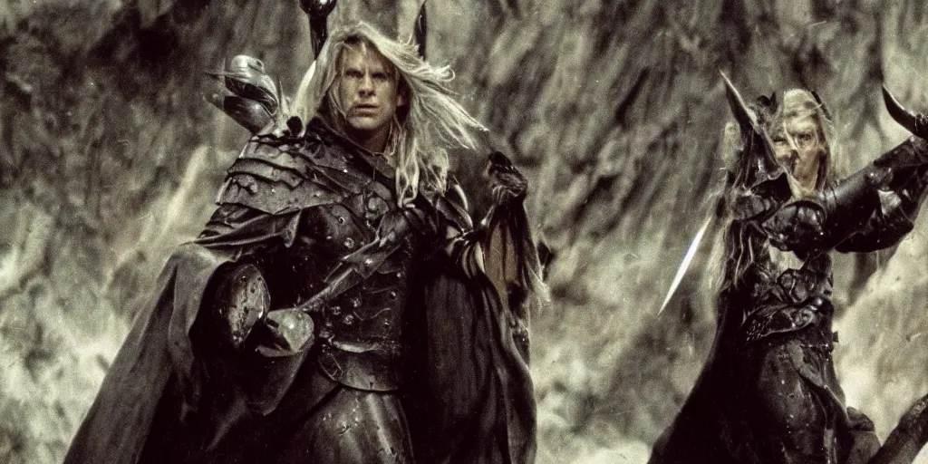 Image similar to still frame from a Drizzt Do'Urden film if it were directed by Peter Jackson, fantasy, high resolution, 35mm film