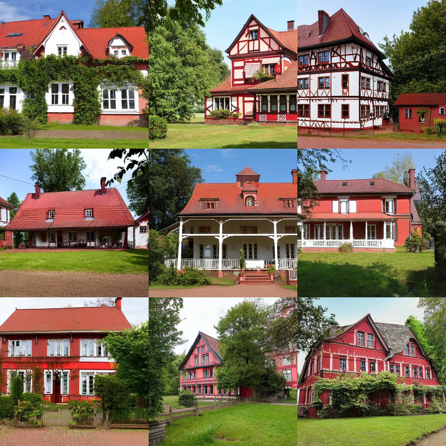 Prompt: 1 8 8 0 s big german farmhouse with veranda, red bricks, hannover, lower saxony
