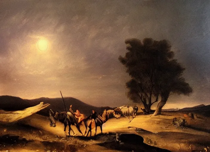 Image similar to oil painting of summer night, beautiful cinematic light, american romanticism by gericault
