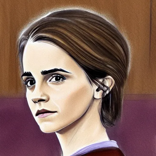 Image similar to emma watson courtroom sketch,