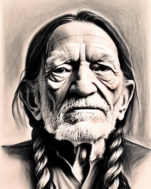 Prompt: a photorealistic portrait of willie nelson with head ban, pencil drawing