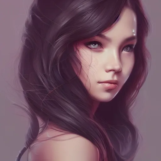 Image similar to teen girl, long black hair, gorgeous round face, brown pollover, amazing, elegant, intricate, highly detailed, digital painting, artstation, concept art, sharp focus, illustration, art by ross tran