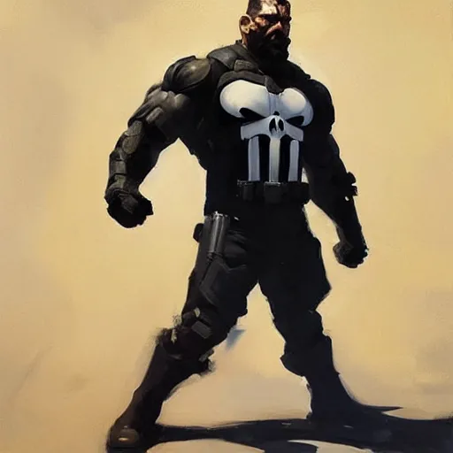 Image similar to greg manchess portrait painting of light frank castle aka punisher as overwatch character, medium shot, asymmetrical, profile picture, organic painting, sunny day, matte painting, bold shapes, hard edges, street art, trending on artstation, by huang guangjian and gil elvgren and sachin teng