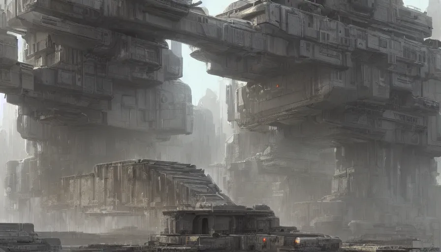 Prompt: imperial base, very long up shot, by james gurney, greg rutkowski, drawing architecture, brutalist, highly detailed digital art, artstation, greig fraser