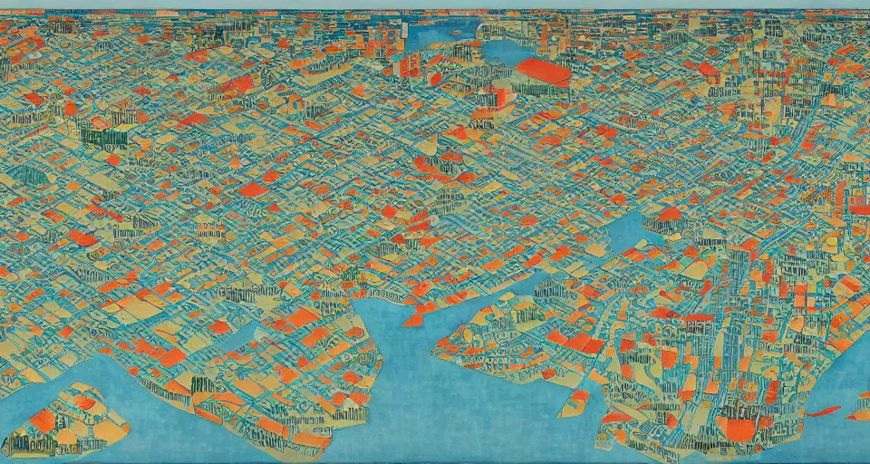 Image similar to 3 d isometric information map of a city island. time series charts, pie plots and other modern dashboards. diego rivera, egon schiele, ( ukiyo - e influence ). hyperdetailed.