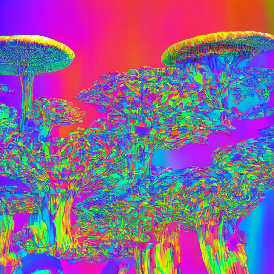 Image similar to big colorful mushroom, a computer render by jonathan zawada, flume, a 3 d render, featured on polycount, shutterstock contest winner, psychedelic art, psychedelic, rendered in cinema 4 d, 3 d