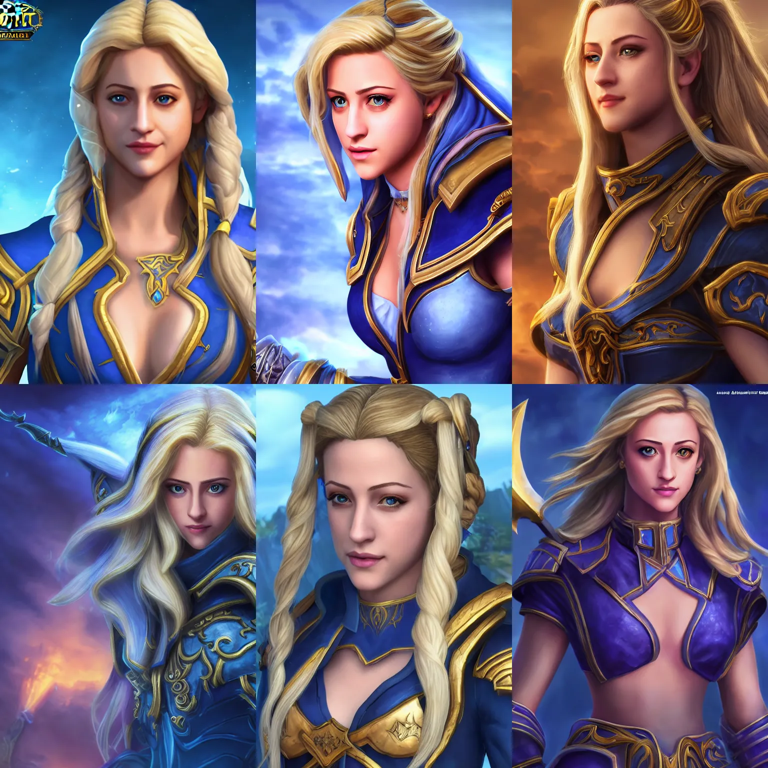 Prompt: Lili Reinhart as Jaina Proudmoore, World of Warcraft, game graphics, high quality, HD, HQ, 8K