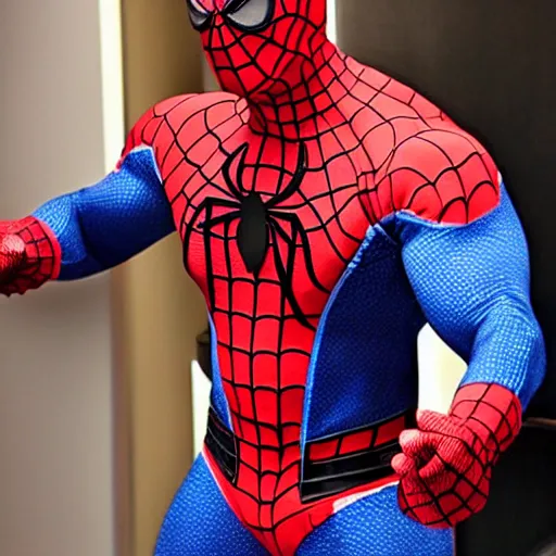 Image similar to dwayne johnson promo on ring wearing spiderman costumes