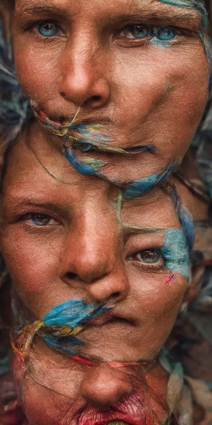 Image similar to a beautiful portrait by Steve McCurry, strong lines and bold colors, limited color palette, atmosphere and tension, trending on artstation