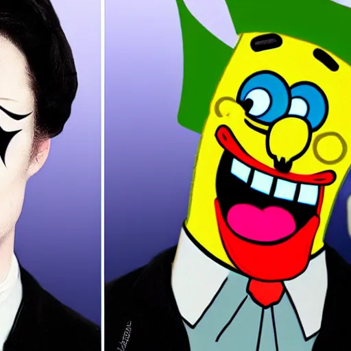 Image similar to spongebob wearing joker makeup