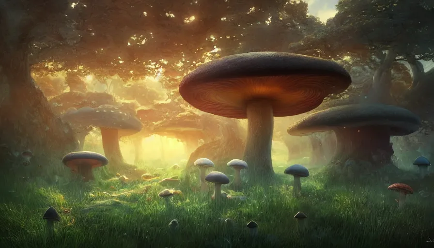 Prompt: A highly detailed digital art painting of a caustic poison mushroom landscape by from software, Makoto Shinkai, by Artgerm, by beeple, volumetric lighting, octane render, 4K resolution, trending on artstation, masterpiece, vivid colours