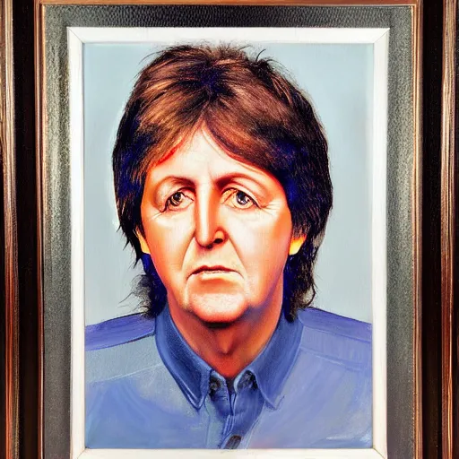 Image similar to a framed oil painting of an older paul mccartney, 8 k, high definition, highly detailed, photo - realistic