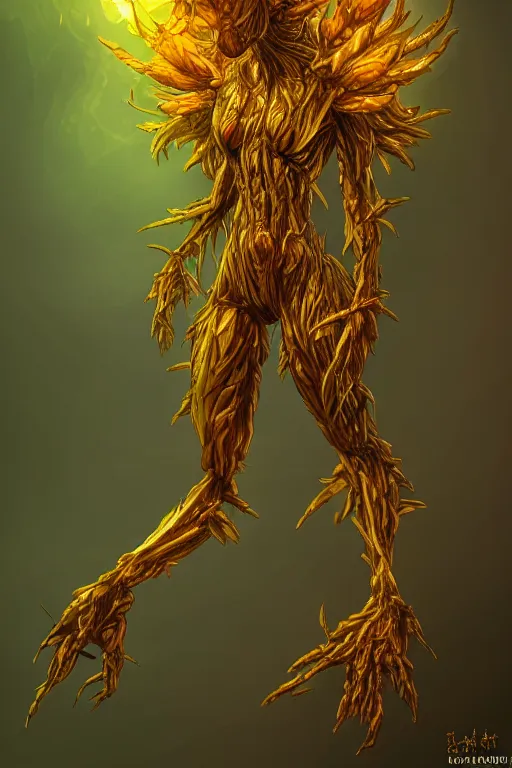 Image similar to a humanoid figure plant monster, amber glow, highly detailed, digital art, sharp focus, trending on art station, plant, anime art style