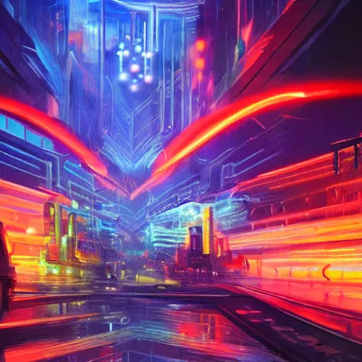 Image similar to world war in the year of 2 0 7 0, futuristic technologies, neon lights, oil painting, highly detailed