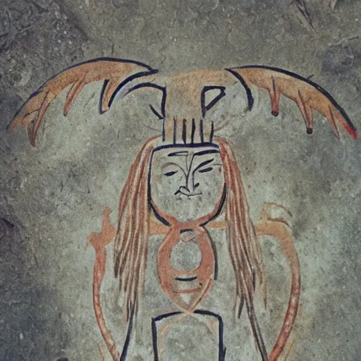 Image similar to great horned shaman, prehistoric cave art