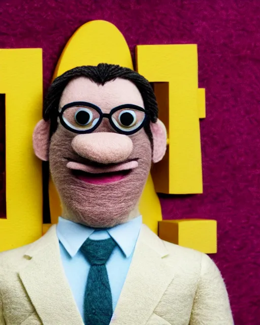 Image similar to david wallace as a muppet. highly detailed felt. hyper real photo. 4 k.