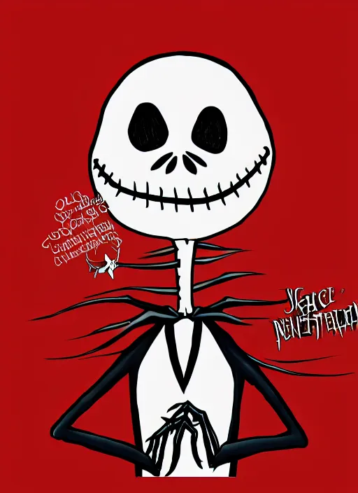 Image similar to jack skellington as a cosmic horror garfield with razor sharp teeth, red eyes, red teeth, digital art, lineart