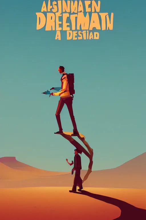 Image similar to painting of a man walking across a desert, poster art by james gilleard, cgsociety, fantasy art, poster art, concept art, angular