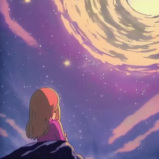 Image similar to Spirited away but in space, anime, amazing, beautiful