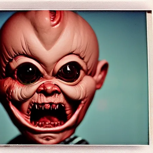 Image similar to screaming chucky doll alien on medium format expired film