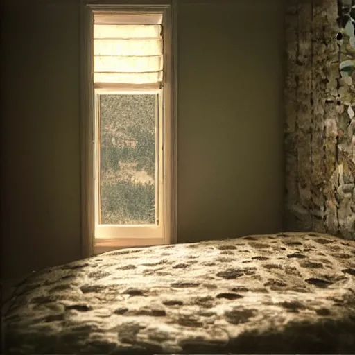 Prompt: a bedroom whose walls are made of clear water, photorealistic, 4 k, ultra - detailed, by alec soth