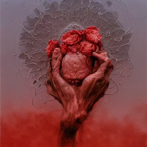 Prompt: fragile red rose flower, riot melancholia, tear gas, clouds, self-hatred as a candid way to survive, soft memories, gritty feeling, imagining a blissful fate, sharp focus, detailled background, conflicted emotions, anger, sadness, facial expression, emotive portrait, by Francis Bacon, by Beksinski, contemporary masterpiece, maze, optical illusion, neo-expressionism, war photography, photojournalism, antithesis, dialogue, chaotic revenge, loneliness, soul, melancholy, stability, serene, resignation