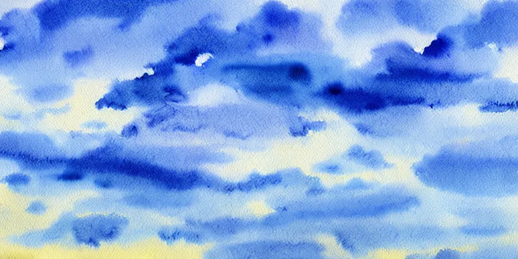 Prompt: beautiful cloudy sky, watercolor painting, immersive, dreamy, blueish, uhd, 8 k, art