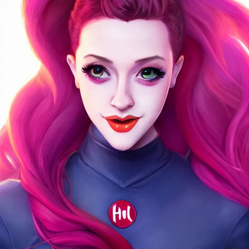 Prompt: a portrait of Lili Reinhart Batgirl red hair, art by lois van baarle and loish and ross tran and rossdraws and sam yang and samdoesarts and artgerm, digital art, highly detailed, intricate, sharp focus, Trending on Artstation HQ, deviantart, unreal engine 5, 4K UHD image