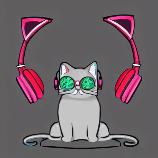 Image similar to cute cat wearing headphones simple digital art