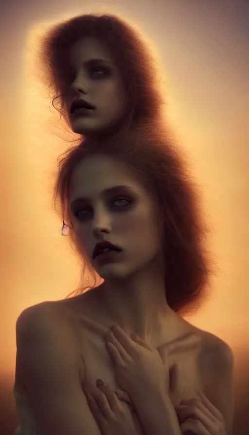 Prompt: photographic portrait of a stunningly beautiful soulful vulnerable sad emotional gothic female in soft dreamy light at sunset, contemporary fashion shoot, by edward robert hughes, annie leibovitz and steve mccurry, david lazar, jimmy nelsson, breathtaking, 8 k resolution, extremely detailed, beautiful, establishing shot, artistic, hyperrealistic, beautiful face, octane render