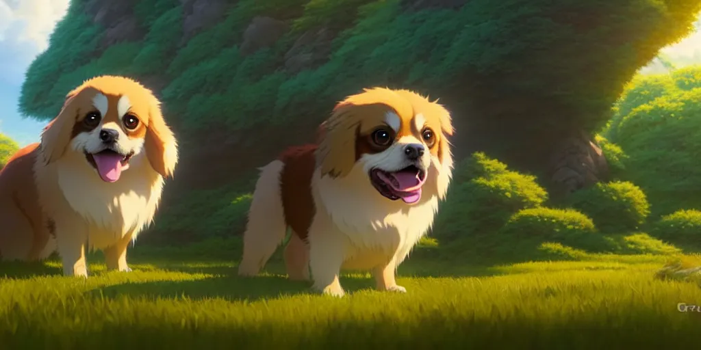 Image similar to a wholesome animation key shot of a tibetan spaniel, studio ghibli, pixar and disney animation, sharp, rendered in unreal engine 5, anime key art by greg rutkowski, bloom, dramatic lighting