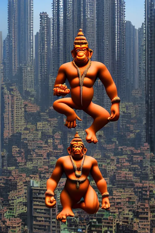 Prompt: high quality 3 d sci - fi biomorphic hanuman! buildings in mumbai!! centre, highly detailed, cinematic smooth, berenice abbott & john j. park, dramatic morning light, wide shot, high angle, uhd 8 k, sharp focus