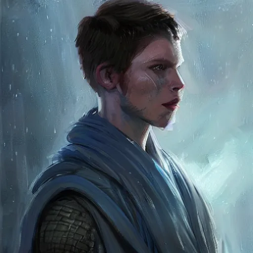 Prompt: portrait of a man by greg rutkowski, jedi knight, he looks like cameron monaghan, short beard, wearing a blue flying jacket, star wars expanded universe, he is about 3 0 years old, highly detailed portrait, digital painting, artstation, concept art, smooth, sharp foccus ilustration, artstation hq