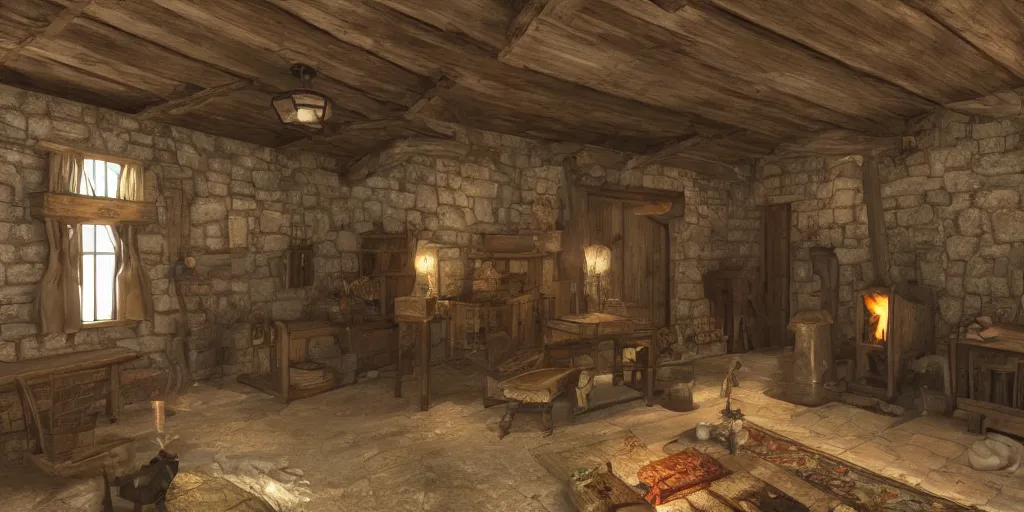 Prompt: medieval cottage interior, unreal engine