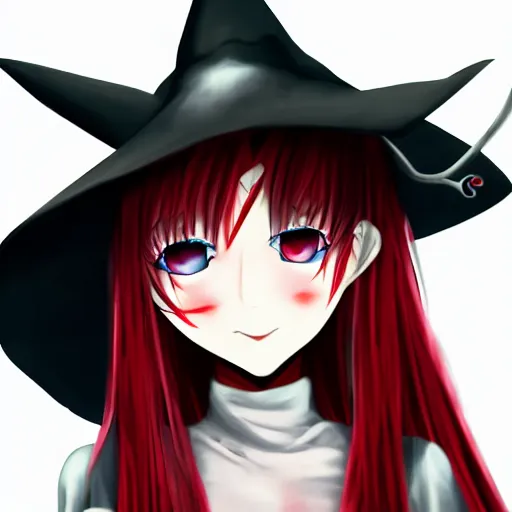 Prompt: anime monster girl, anime art, portrait, 4 k, red eyes, witch hat