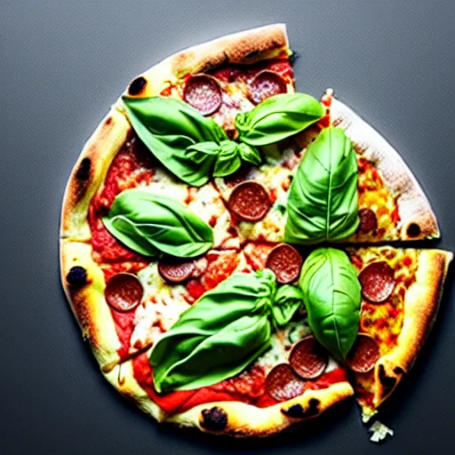 Prompt: the word'pizza'made out of basil