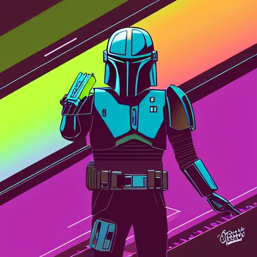 Image similar to Mandalorian isometric synthwave digital art