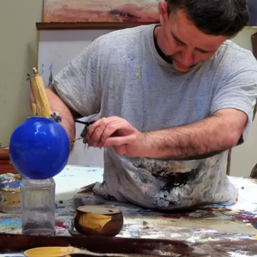 Prompt: A man making an oil painting of a man making an oil painting of a man making an oil painting of a man making an oil painting of a vase, oil painting