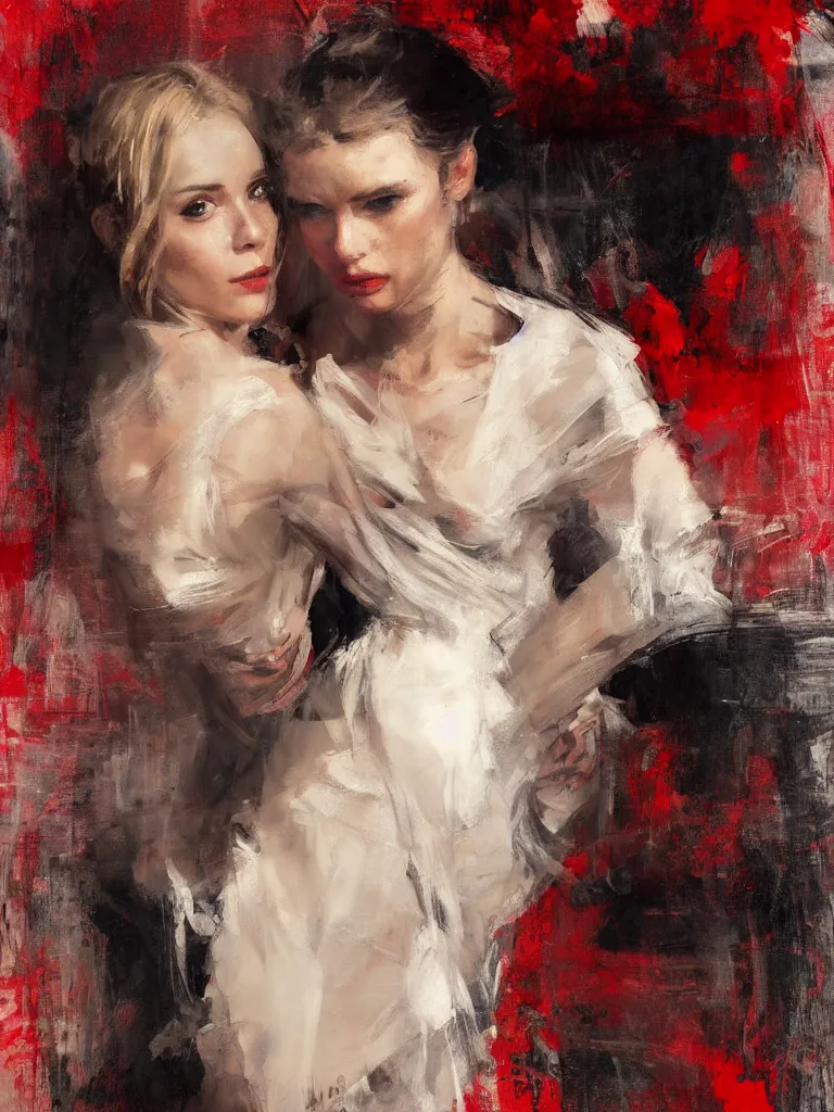 Image similar to spontaneous unfinished romantic portrait under painting, beautiful juicy brush strokes, by richard schmid and sargent, dark, black and red, trending on cgsociety