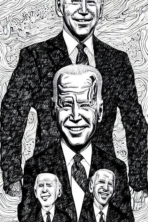 Image similar to Joe Biden full body portrait, body horror, black and white Illustration by Junji Ito