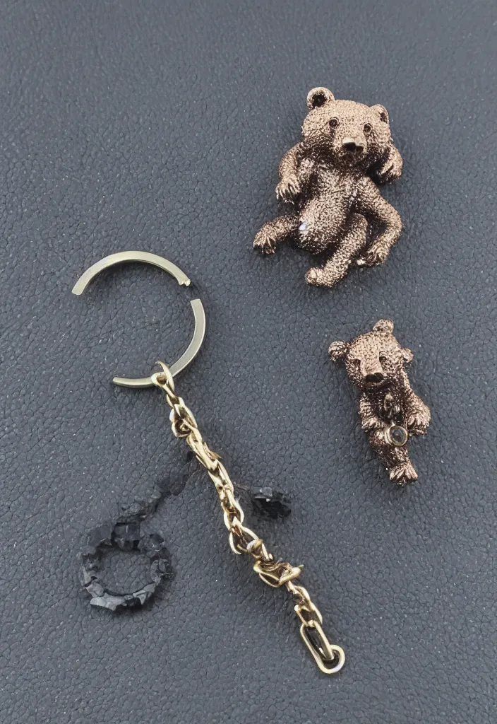 Image similar to a small deep colour crystal bear keychain by greg rutkowski, sung choi, mitchell mohrhauser, maciej kuciara, johnson ting, maxim verehin, peter konig, 8 k photorealistic, cinematic lighting, hd, high details, dramatic, atmosphereric