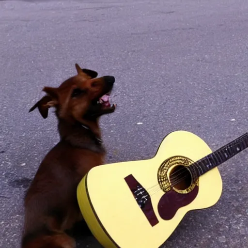 Image similar to a portugese podengo dog playing the blues guitar