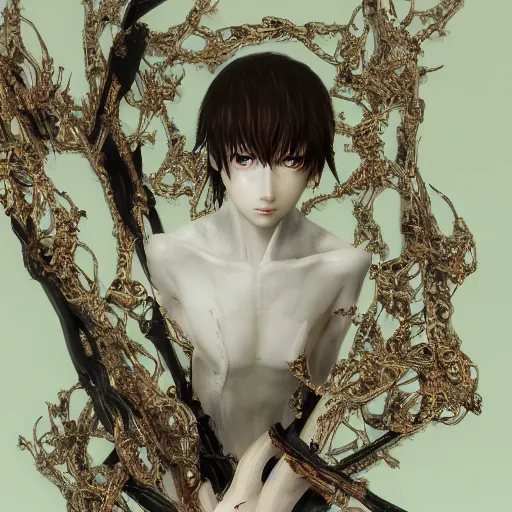 Image similar to prompt : hyperrealist photorealistic 3 d render of persona soft light portrait by takato yamamoto, mecha accessories parts and broken cables, gnarly details, otaku gangasta, inspired by fables, realistic face, smooth face feature, intricate oil painting, high detail, sharp high detail, manga and anime 2 0 0 0