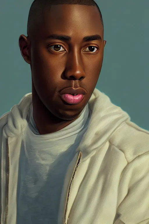 Prompt: ultra realistic tyler the creator, background is white and blank, elegant, highly detailed, digital painting, concept art, smooth, sharp focus, illustration, art by greg rutkowski and alphonse mucha