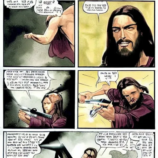 Image similar to Jesus deflecting bullets like neo from matrix