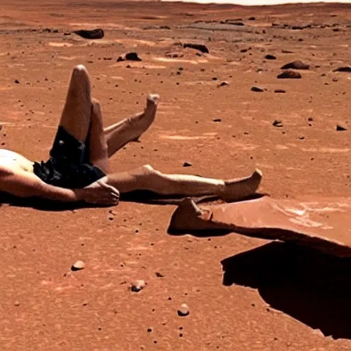 Prompt: elon musk sun tanning on mars