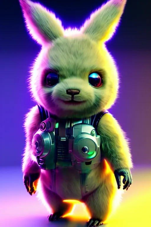 Image similar to high quality 3 d render cyberpunk very cute fluffy! wombat cyborg, mechanical paw, highly detailed, unreal engine smooth, in the style of detective pikachu, hannah yata charlie immer, cinematic neon blue light, low angle, uhd 8 k, sharp focus