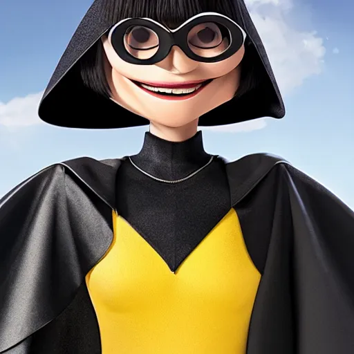 Prompt: an angry Edna Mode wearing a cape, Pixar (2018)